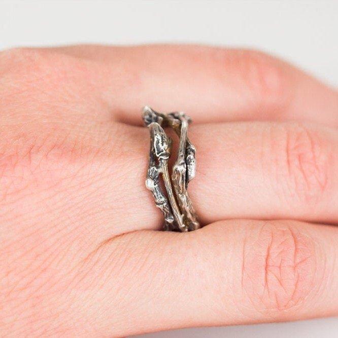 The Twig Ring in oxidized silver