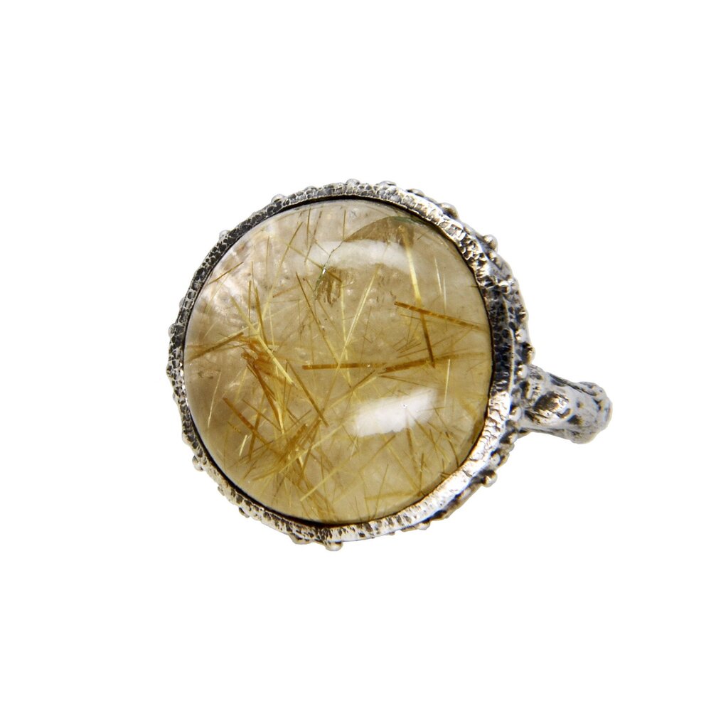 argent sterling avec un anneau de gland en pierre de quartz rutile